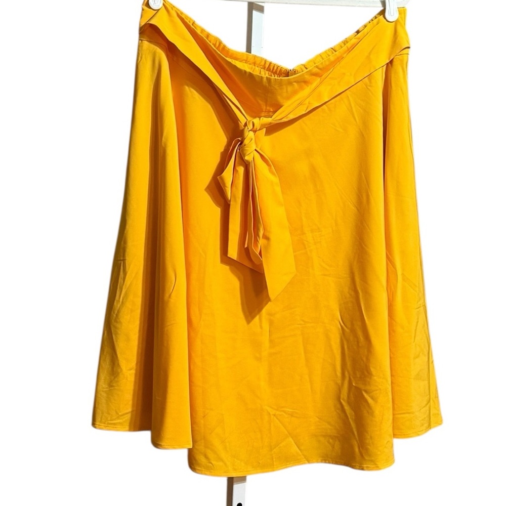 Belle Poque Bright Yellow A-Line Midi Skirt with Front Tie Detail Sz 3XL